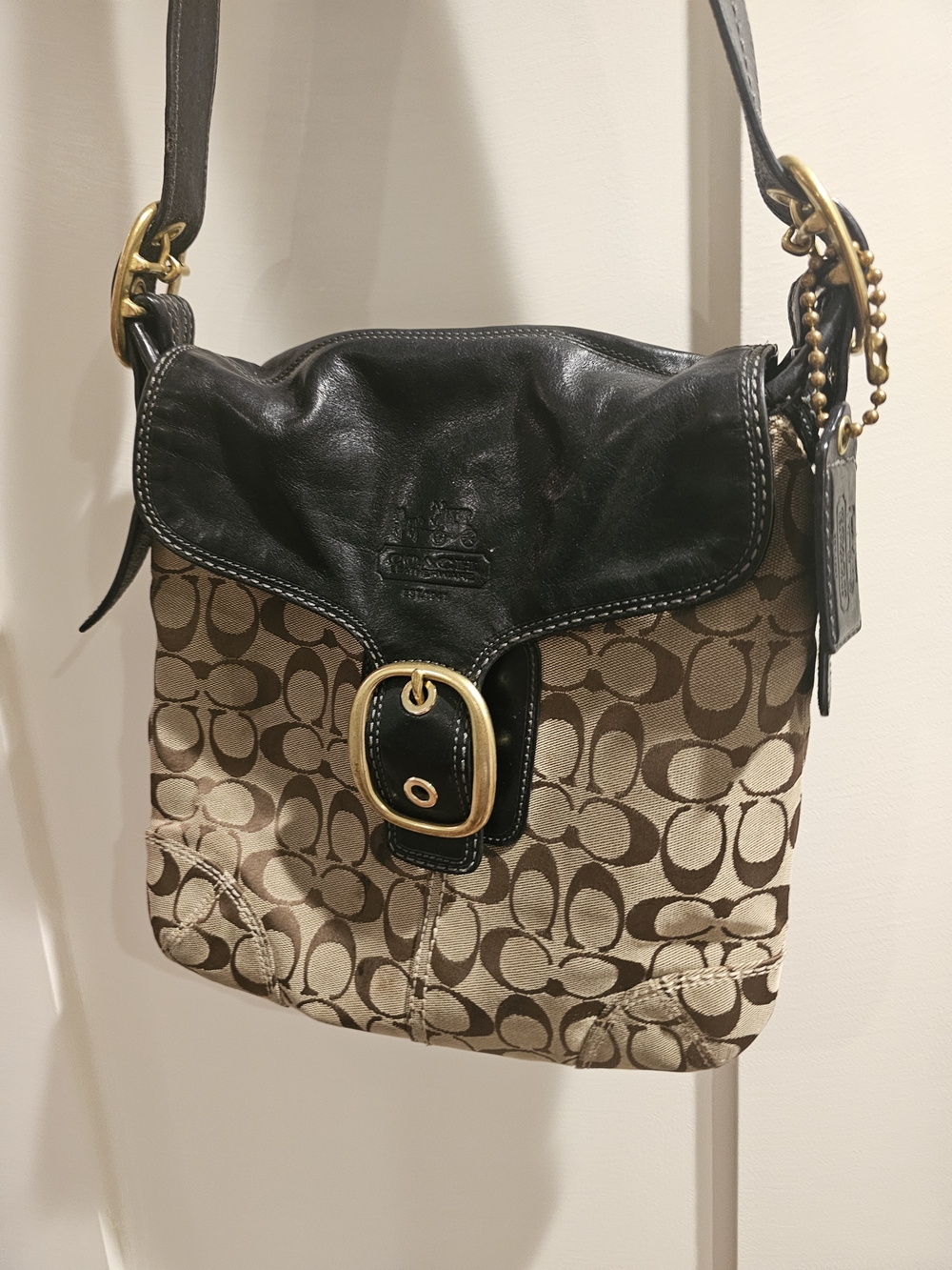 Coach Signature Canvas Crossbody Bag with Black Leather Trim 11436 Vintage Y2K